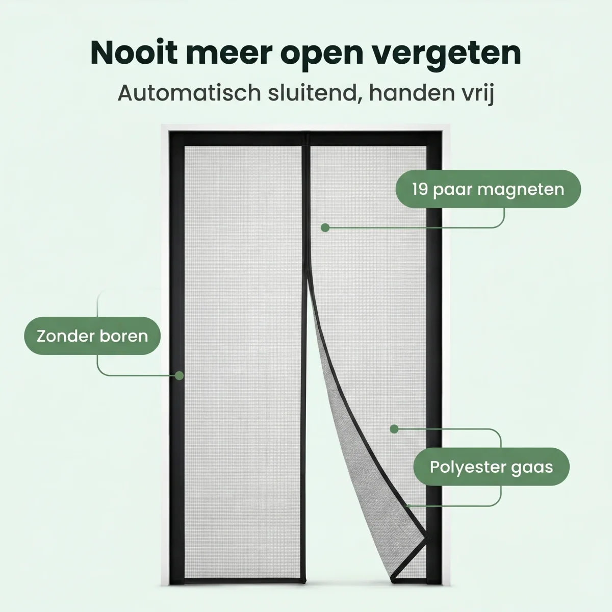 Cheqo® Deurgordijn - Vliegengordijn - Magnetisch - Horgordijn - Hordeur - Insectengordijn - Magnetische Sluiting - Anti-Insect - Klittenband - Muggengaas - Zwart - Horrengaas - Zonder Boren - Insectenhor - Diervriendelijk - Kindvriendelijk - Afbeelding 3