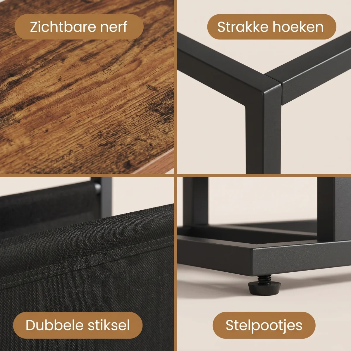 Cheqo® Bijzettafel met Tijdschriftenhouder - Lectuurbak - Tijdschriftenrek - Krantenbak - Nachtkastje - Sidetable voor Woonkamer en Slaapkamer - Telefoontafel - Banktafel - Magazinehouder - Metalen Frame - Zwart en Bruin - Sofa Tafel - Afbeelding 4