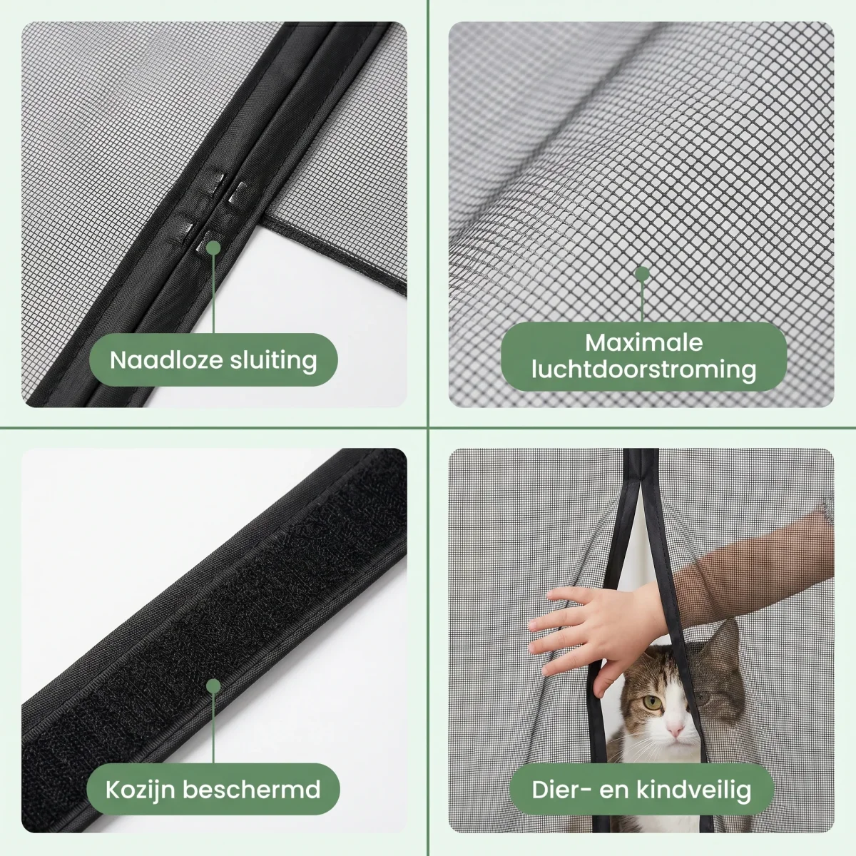 Cheqo® Deurgordijn - Vliegengordijn - Magnetisch - Horgordijn - Hordeur - Insectengordijn - Magnetische Sluiting - Anti-Insect - Klittenband - Muggengaas - Zwart - Horrengaas - Zonder Boren - Insectenhor - Diervriendelijk - Kindvriendelijk - Afbeelding 4