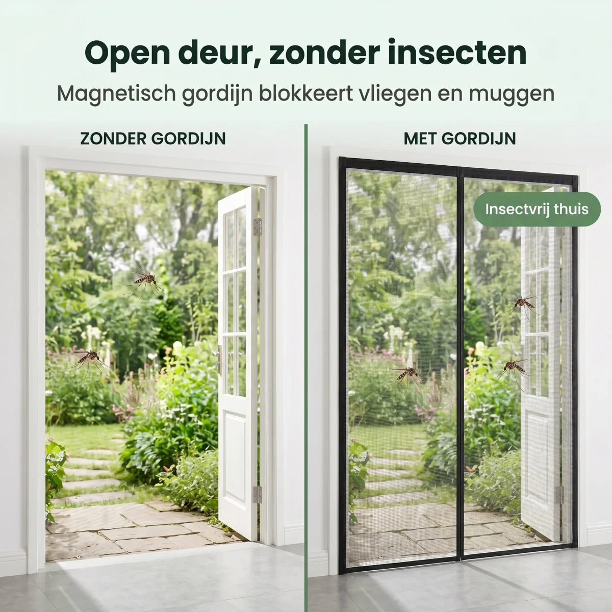 Cheqo® Deurgordijn - Vliegengordijn - Magnetisch - Horgordijn - Hordeur - Insectengordijn - Magnetische Sluiting - Anti-Insect - Klittenband - Muggengaas - Zwart - Horrengaas - Zonder Boren - Insectenhor - Diervriendelijk - Kindvriendelijk - Afbeelding 7