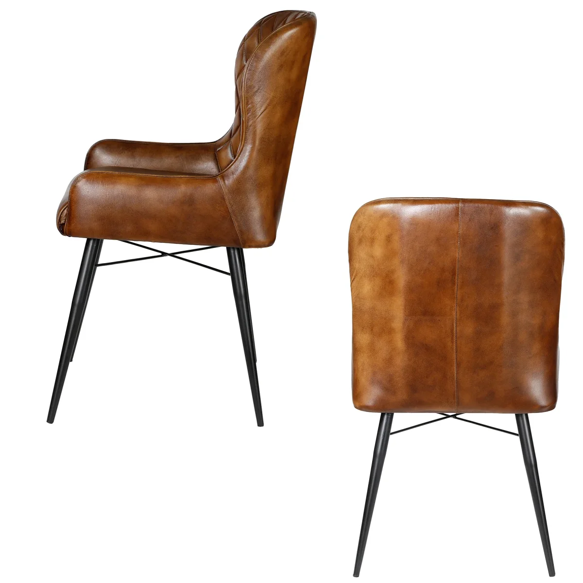 Met leer beklede stoel - antiek bruin - Afbeelding 6
