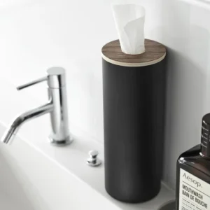 Ronde tissue houder in staal met houten deksel Large