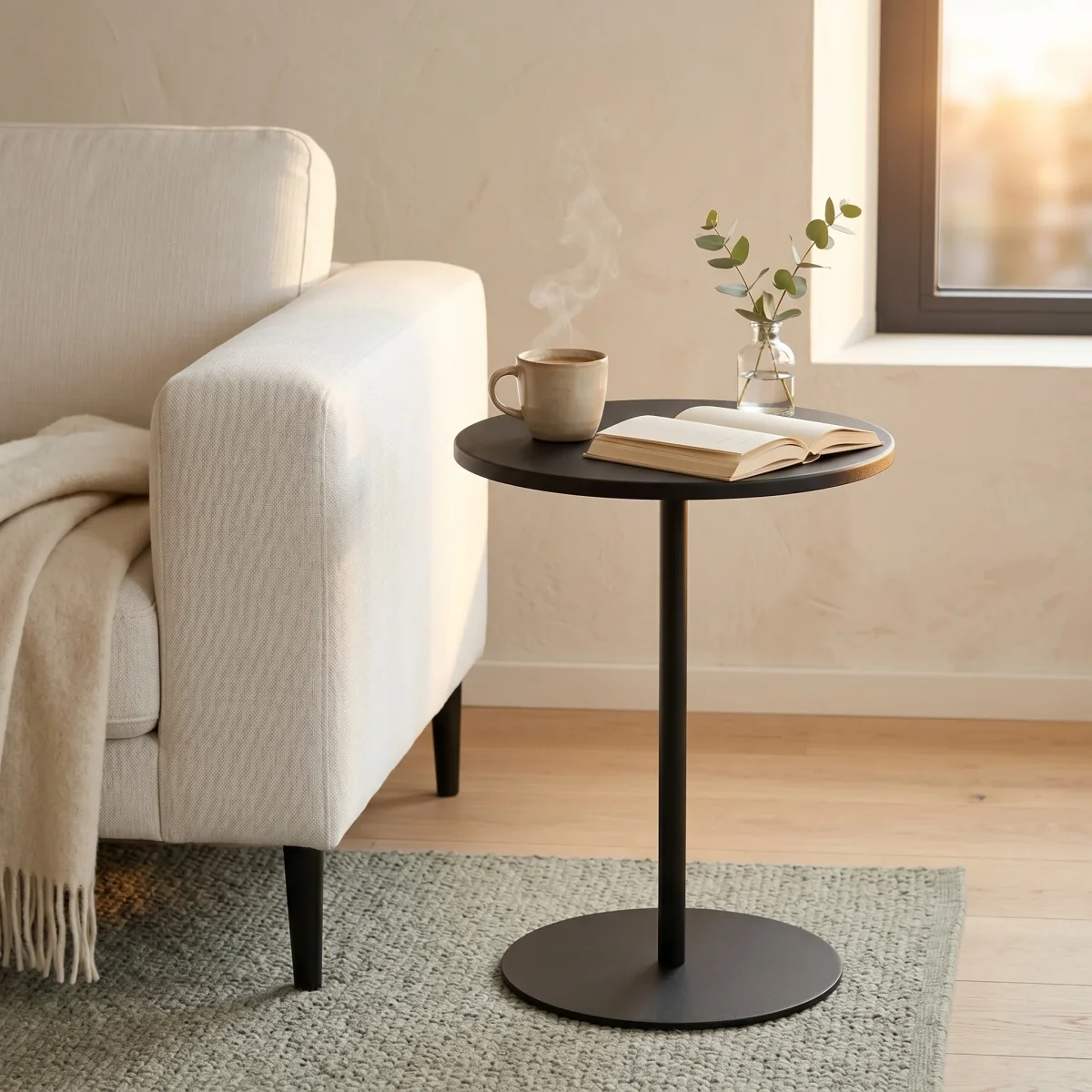 Cheqo® Bijzettafel Rond Zwart - Metaal - Woonkamer - Sidetable - Industrieel - Salontafel - Slaapkamer - Banktafel - Plantentafel - Koffietafel - Bijtafel - Bijzettafeltje - Gangtafel - Tafel - Nachttafel - Decoratietafel - Sofa Table - Afbeelding 9