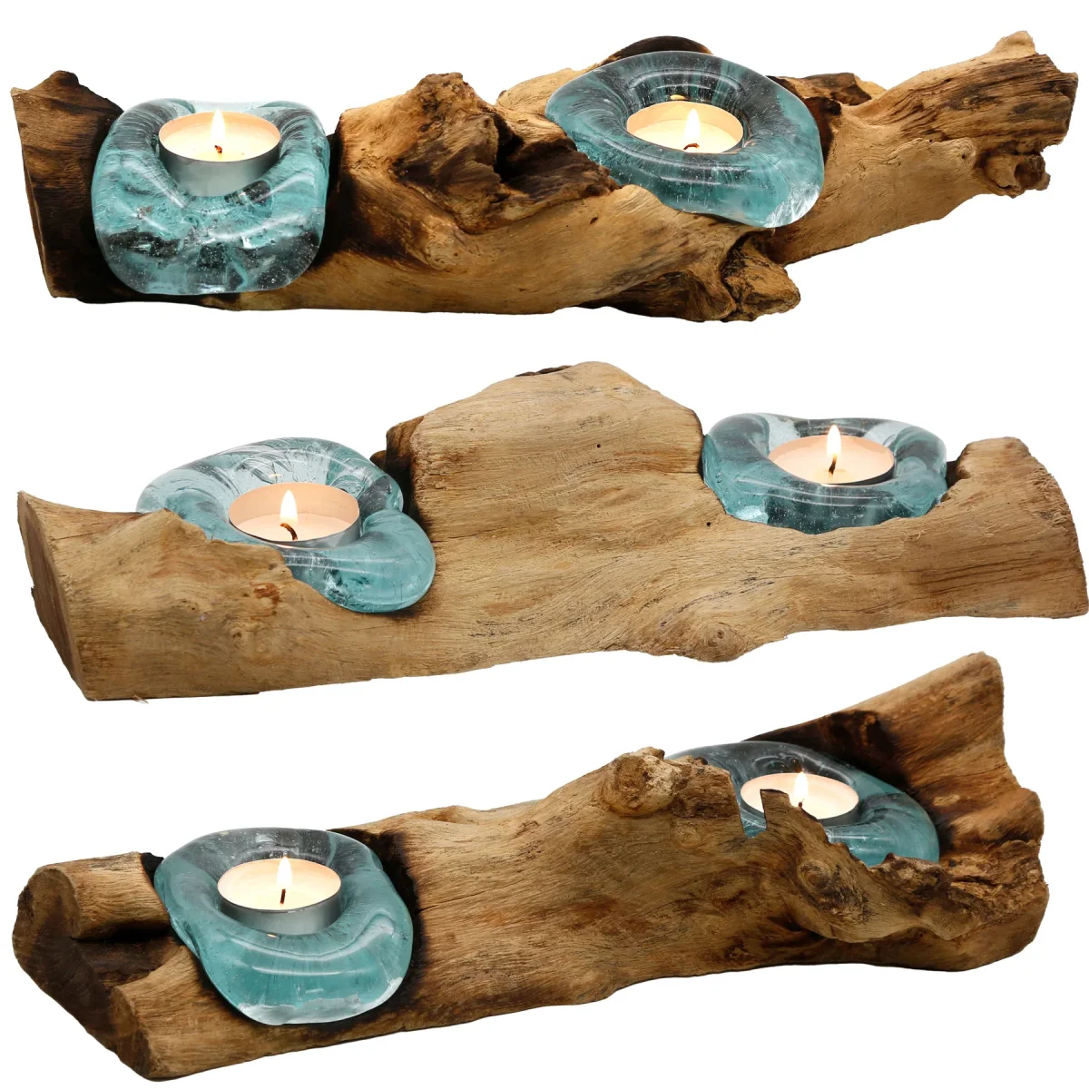 Theelichthouder glas hout – tafeldecoratie - Afbeelding 3
